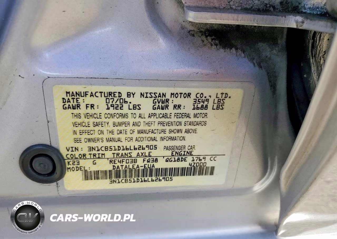2006 Nissan Sentra 1.8 VIN:3N1CB51D16L626905 - 12