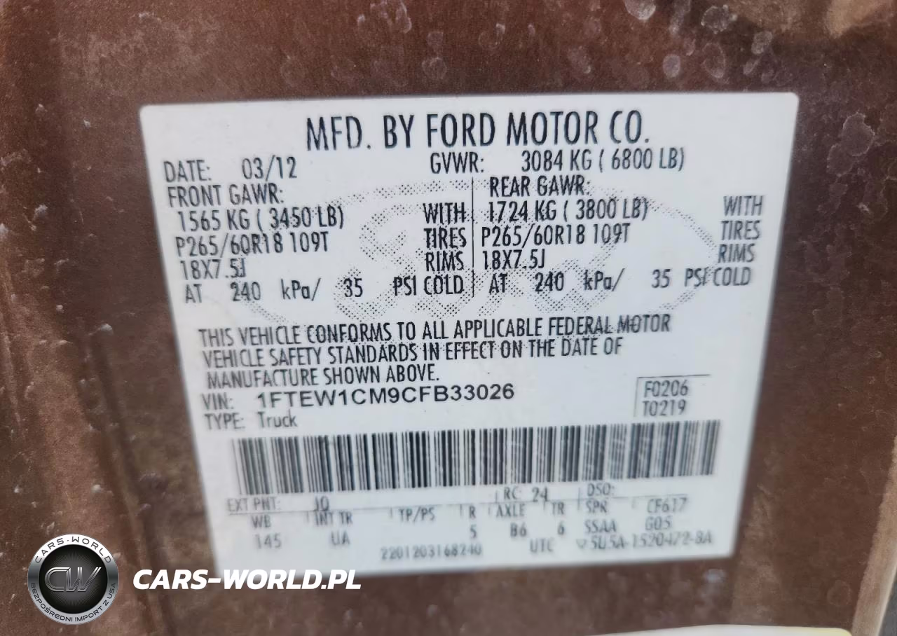 2012 Ford F150 Supercrew VIN:1FTEW1CM9CFB33026 - 12