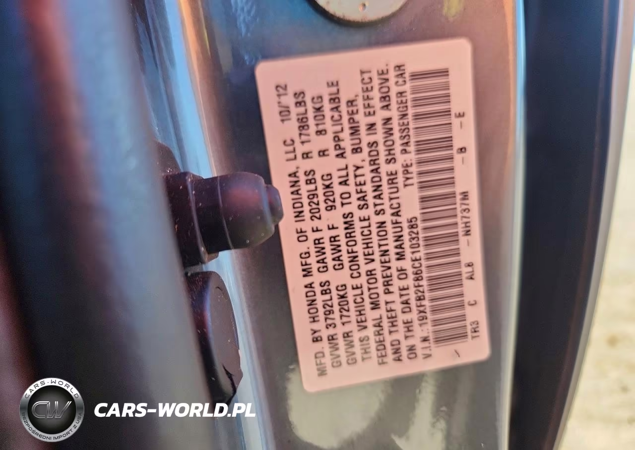 2012 Honda Civic Ex VIN:19XFB2F86CE103285 - 13