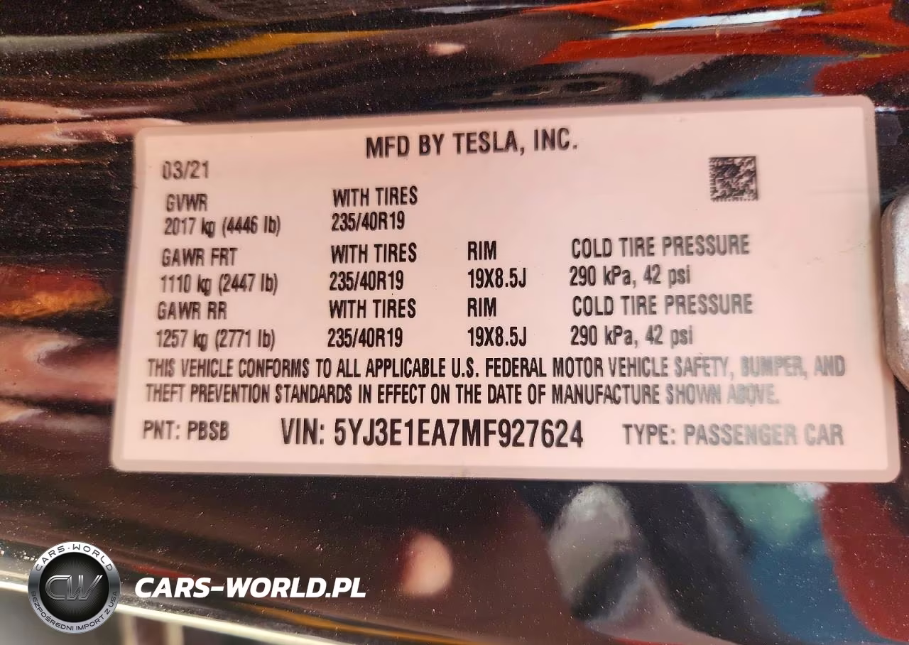 2021 Tesla Model 3 VIN:5YJ3E1EA7MF927624 - 12