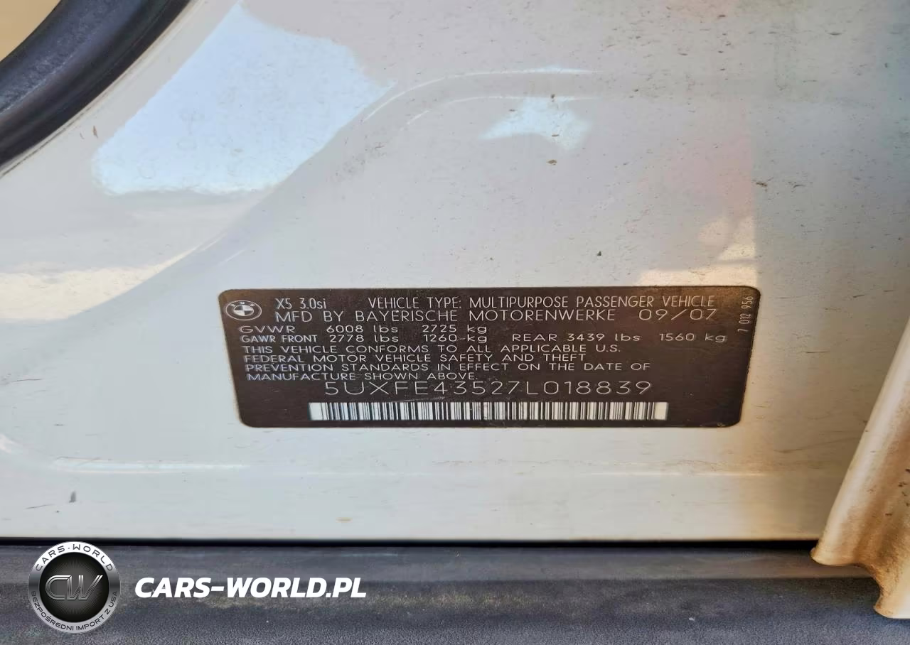 2007 BMW X5 3.0I VIN:5UXFE43527L018839 - 13