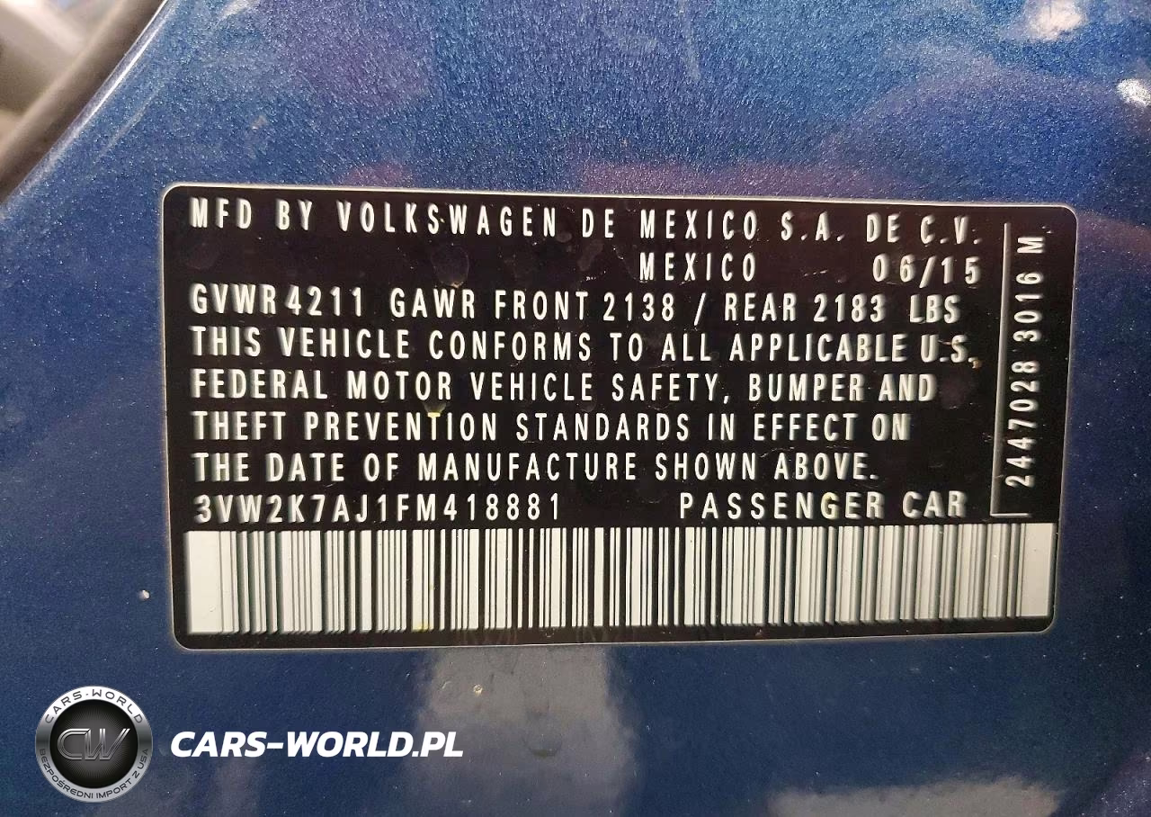 2015 Volkswagen Jetta Base VIN:3VW2K7AJ1FM418881 - 12