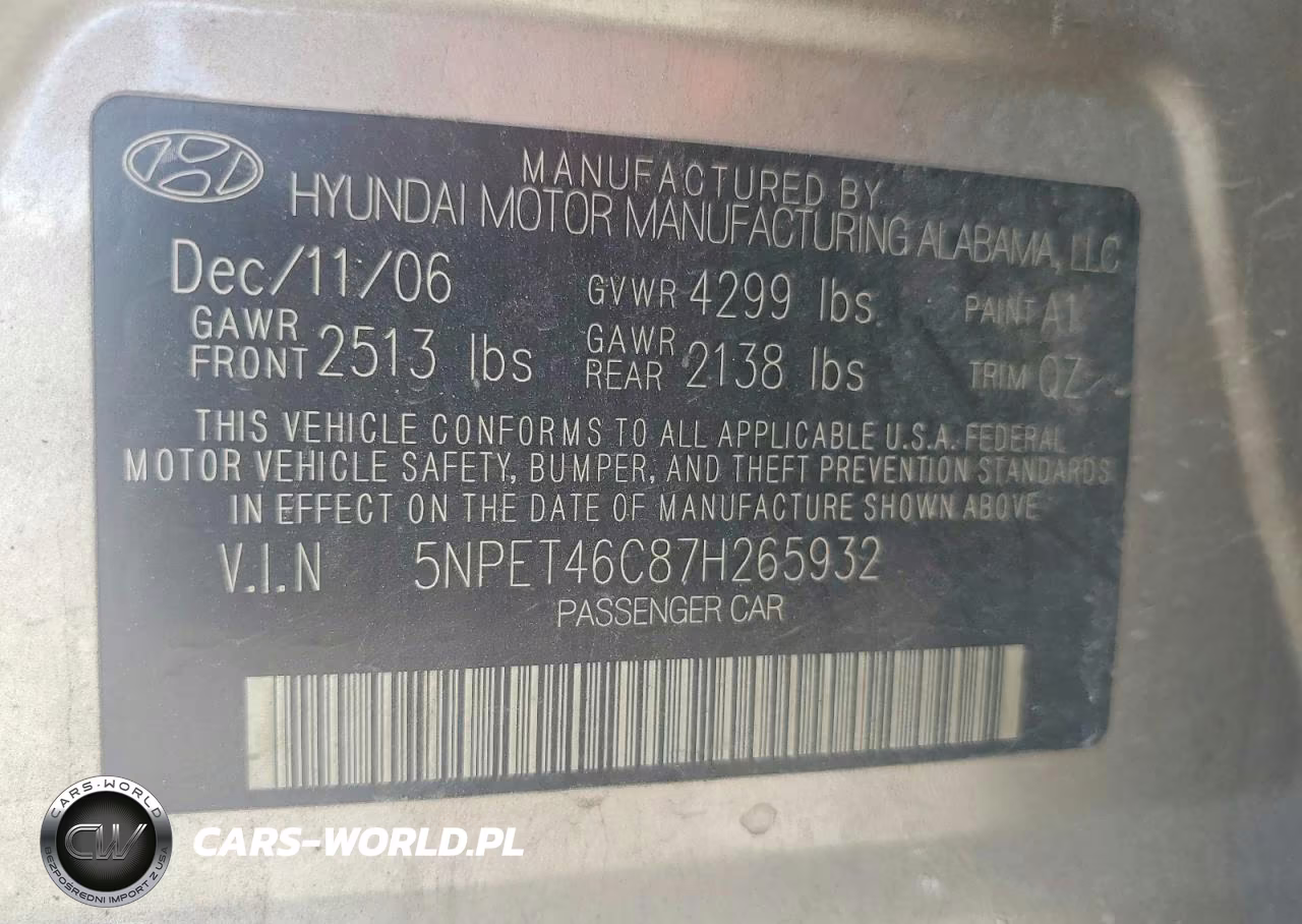 2007 Hyundai Sonata Gls VIN:5NPET46C87H265932 - 12