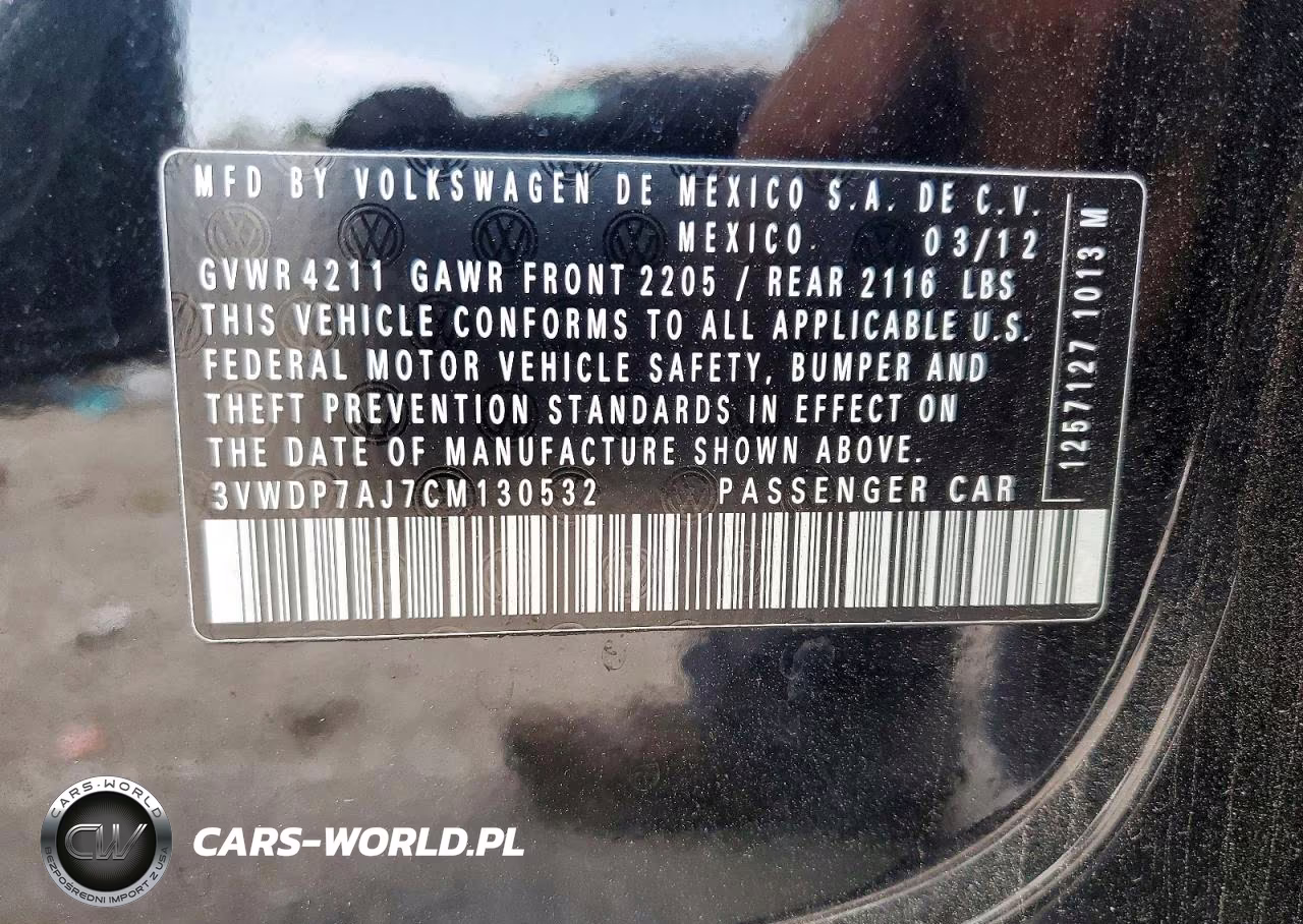2012 Volkswagen Jetta Se VIN:3VWDP7AJ7CM130532 - 12