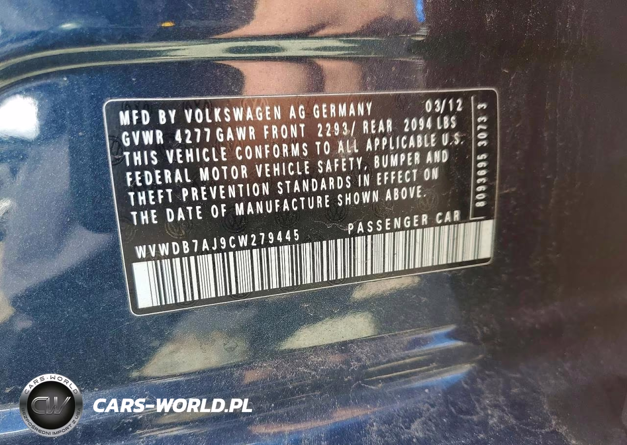 2012 Volkswagen Golf VIN:WVWDB7AJ9CW279445 - 12