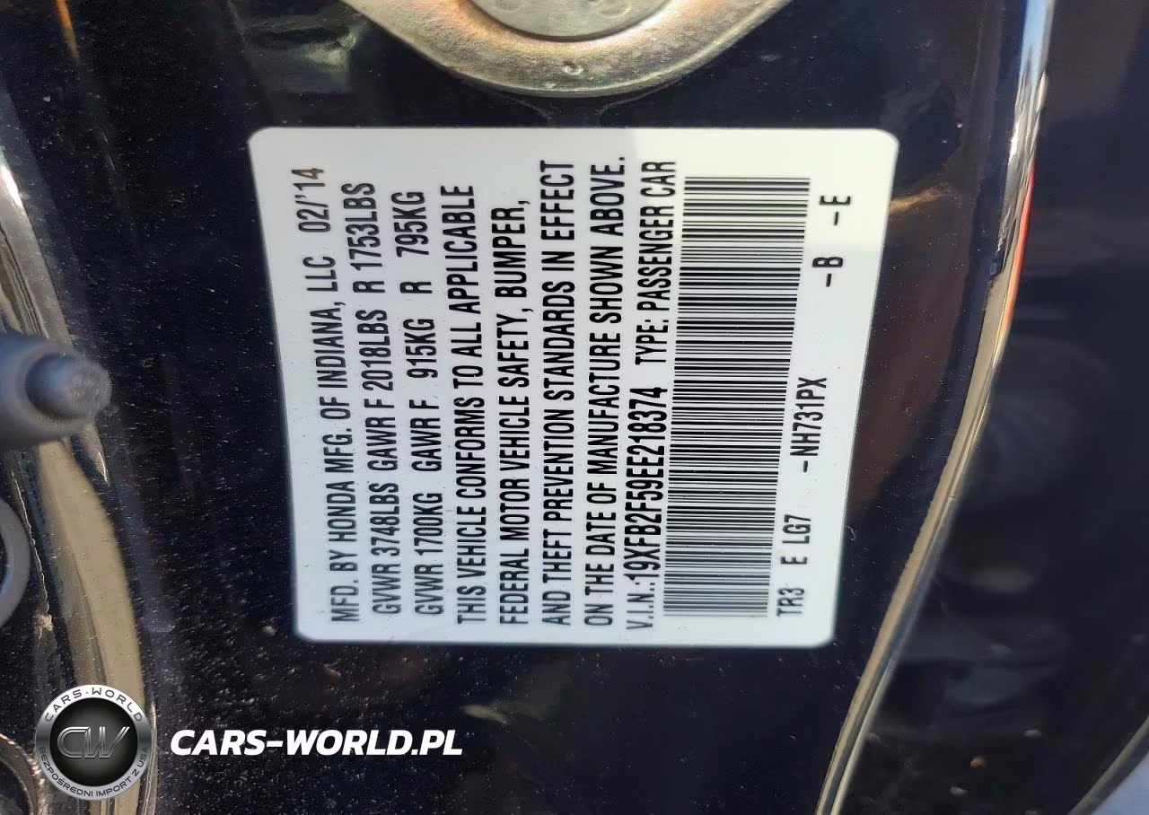 2014 Honda Civic Lx VIN:19XFB2F59EE218374 - 12