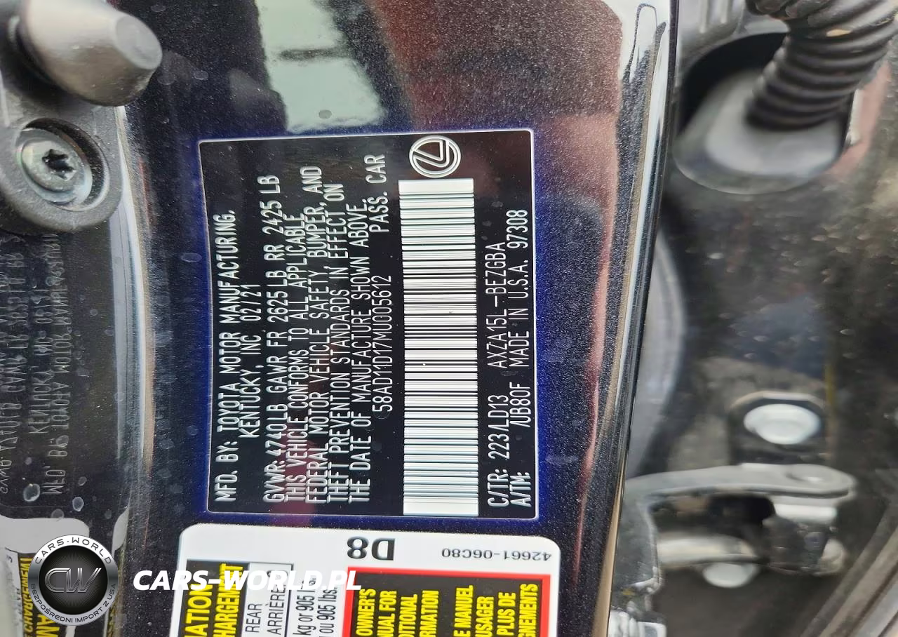 2021 Lexus Es 250 Base VIN:58AD11D17MU005612 - 12