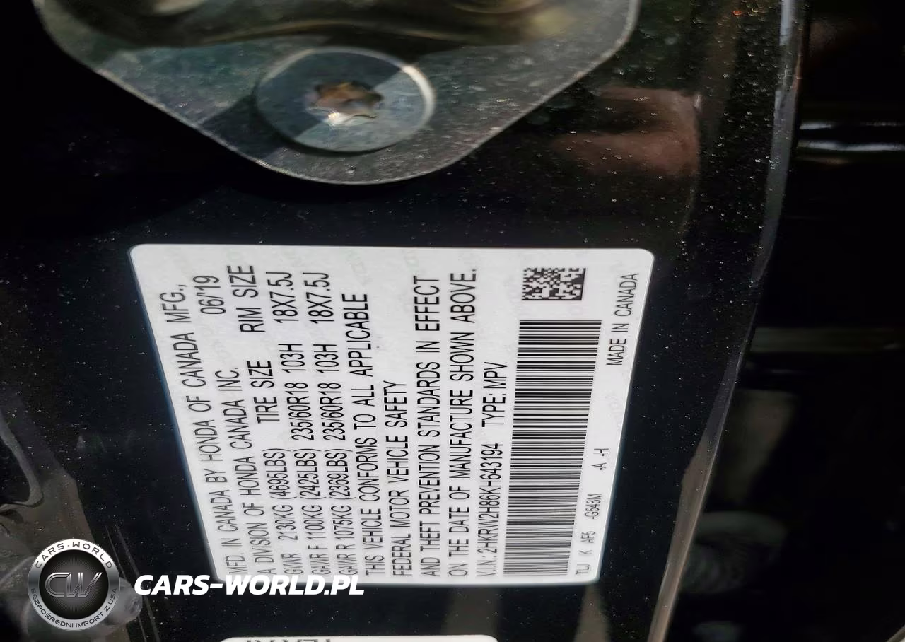 2019 Honda Cr-V Exl VIN:2HKRW2H86KH643194 - 13