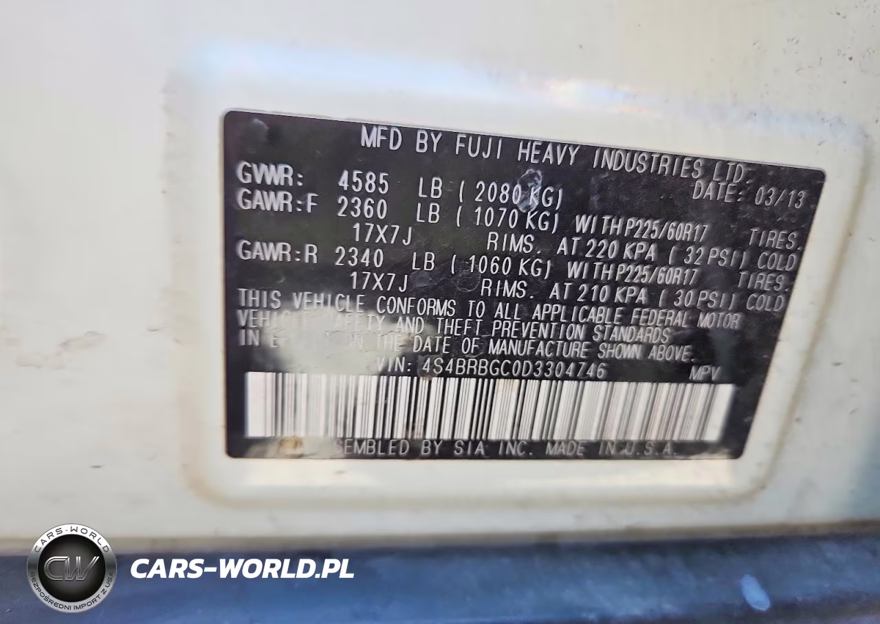 2013 Subaru Outback 2.5I Premium VIN:4S4BRBGC0D3304746 - 12
