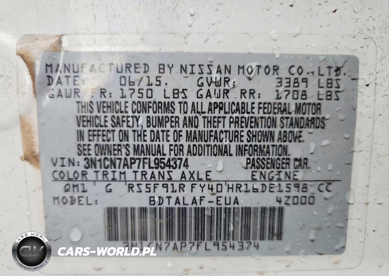 2015 Nissan Versa 1.6 S VIN:3N1CN7AP7FL954374 - 12