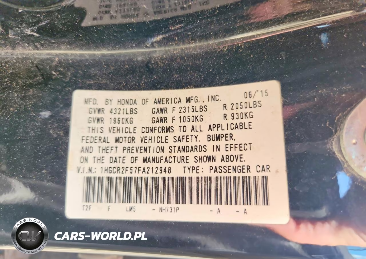 2015 Honda Accord Sport VIN:1HGCR2F57FA212948 - 12