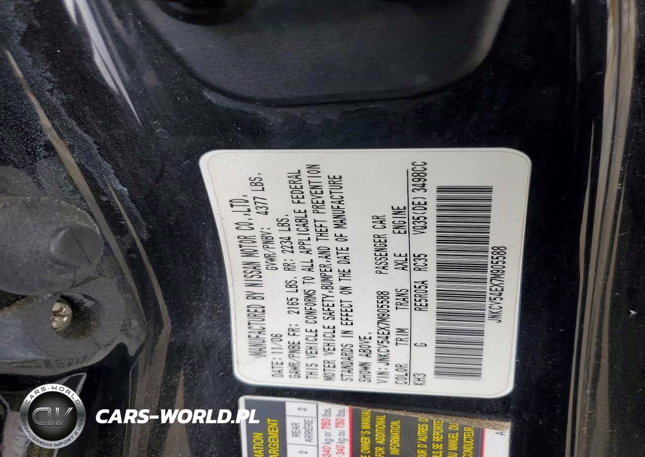 2007 Infiniti G35 Base VIN:JNKCV54EX7M905588 - 12