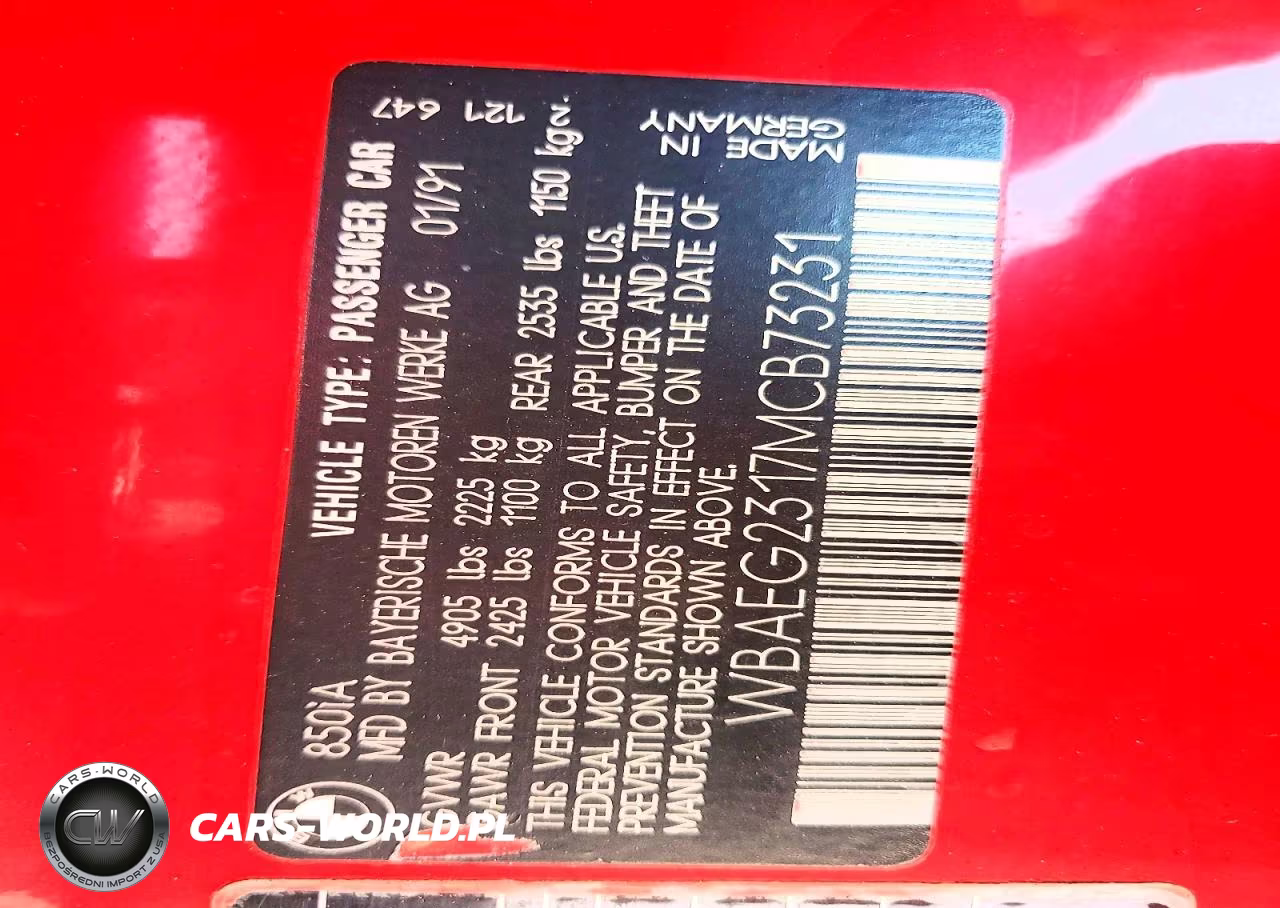 1991 BMW 850 I Automatic VIN:WBAEG2317MCB73231 - 12