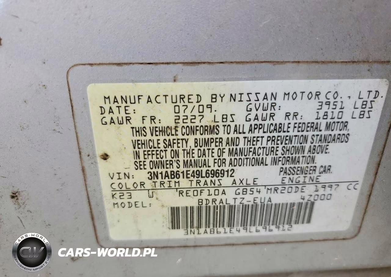 2009 Nissan Sentra 2.0 VIN:3N1AB61E49L696912 - 12
