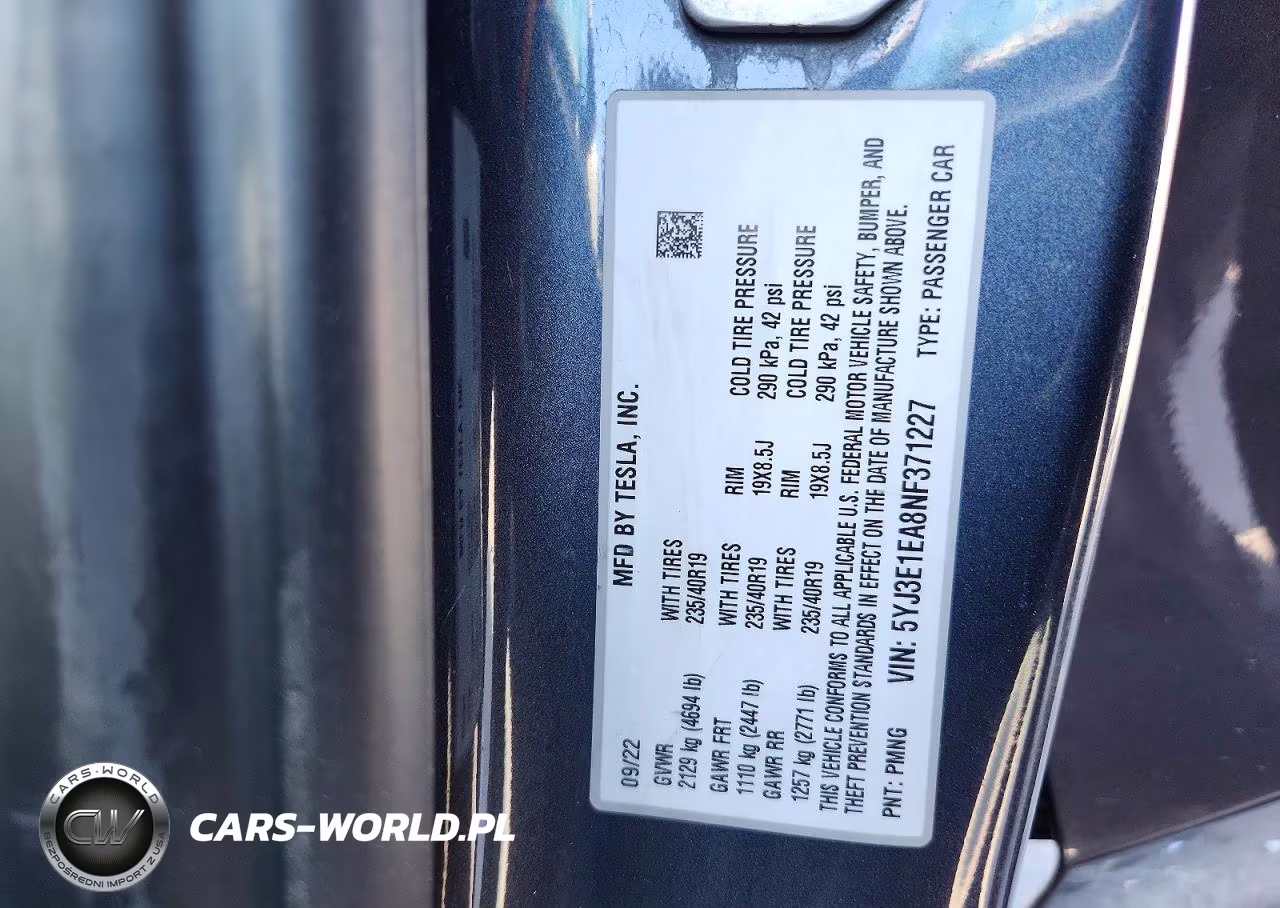 2022 Tesla Model 3 VIN:5YJ3E1EA8NF371227 - 12