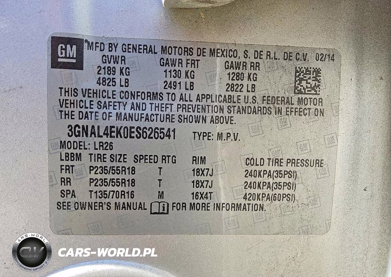 2014 Chevrolet Captiva Ltz VIN:3GNAL4EK0ES626541 - 13