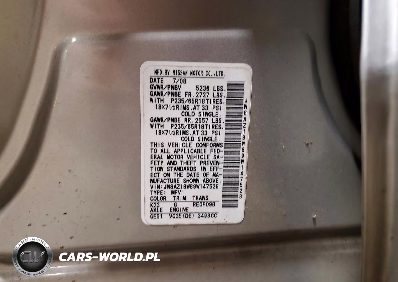 2009 Nissan Murano S VIN:JN8AZ18W89W147528 - 13