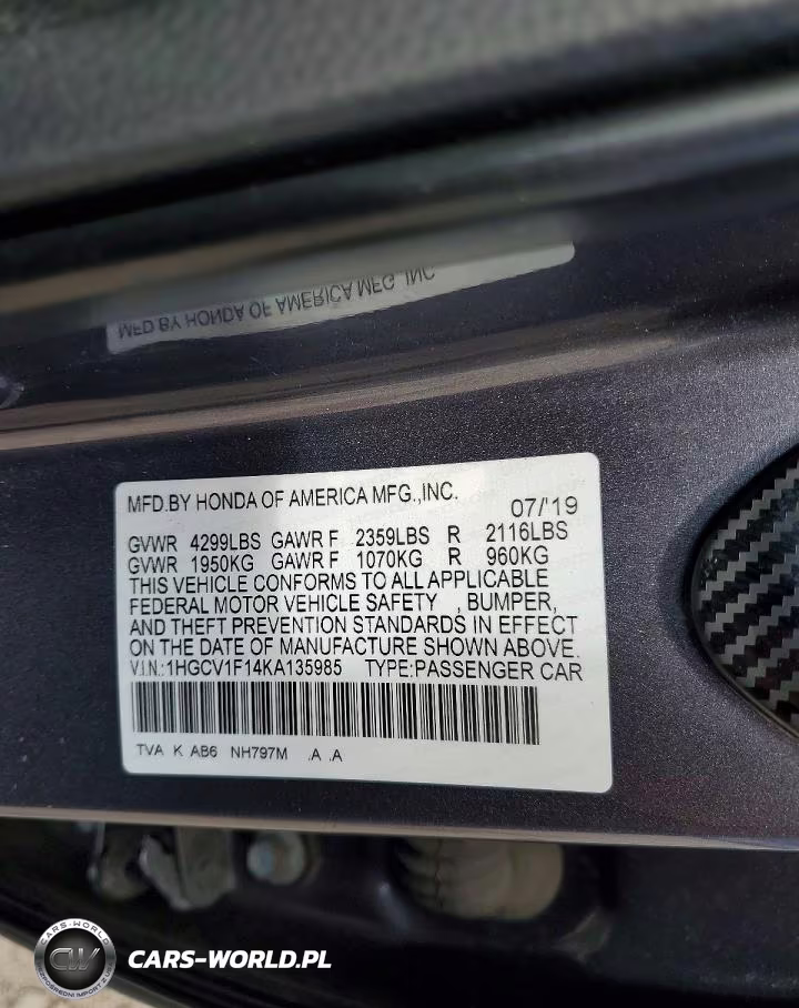 2019 Honda Accord Lx VIN:1HGCV1F14KA135985 - 12