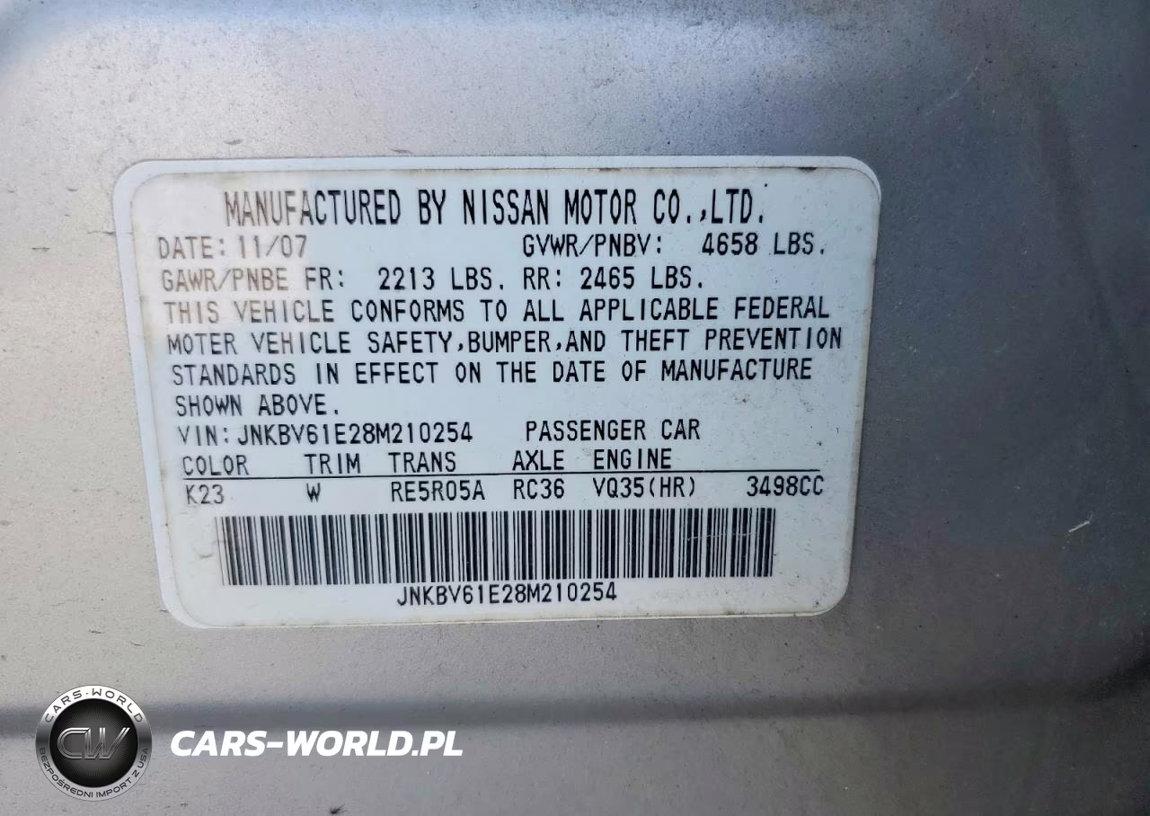 2008 Infiniti G35 Base VIN:JNKBV61E28M210254 - 12