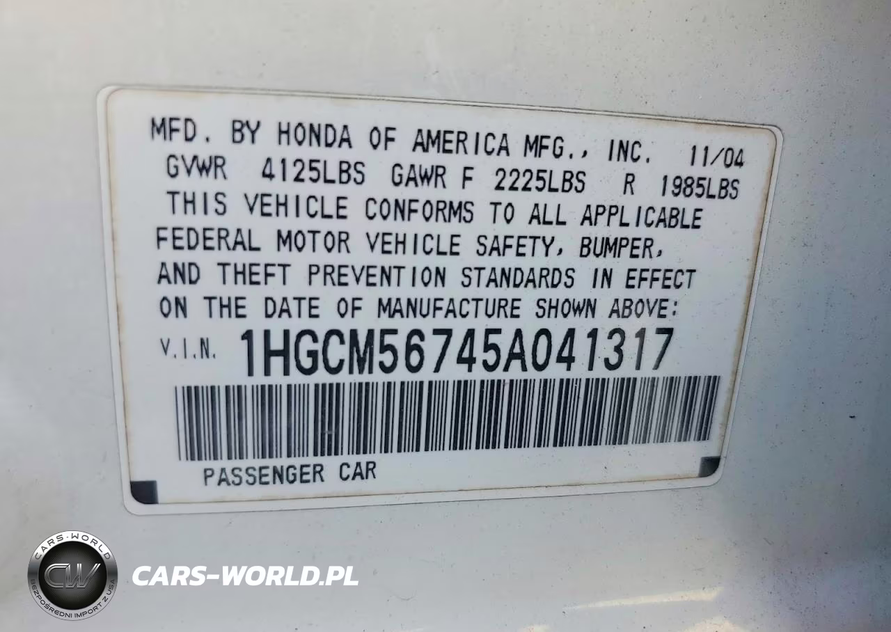 2005 Honda Accord Ex VIN:1HGCM56745A041317 - 12