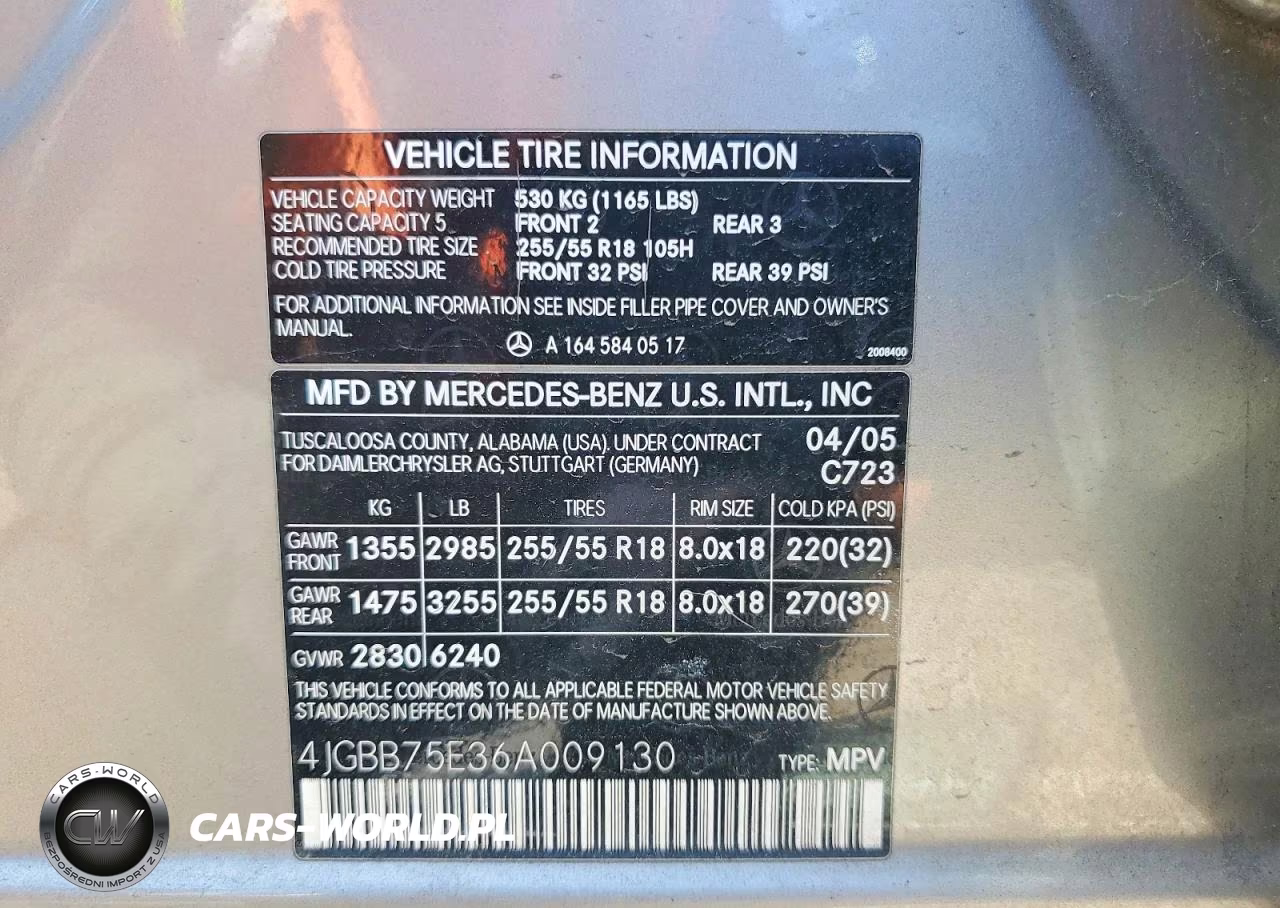 2006 Mercedes-Benz Ml 500 VIN:4JGBB75E36A009130 - 13