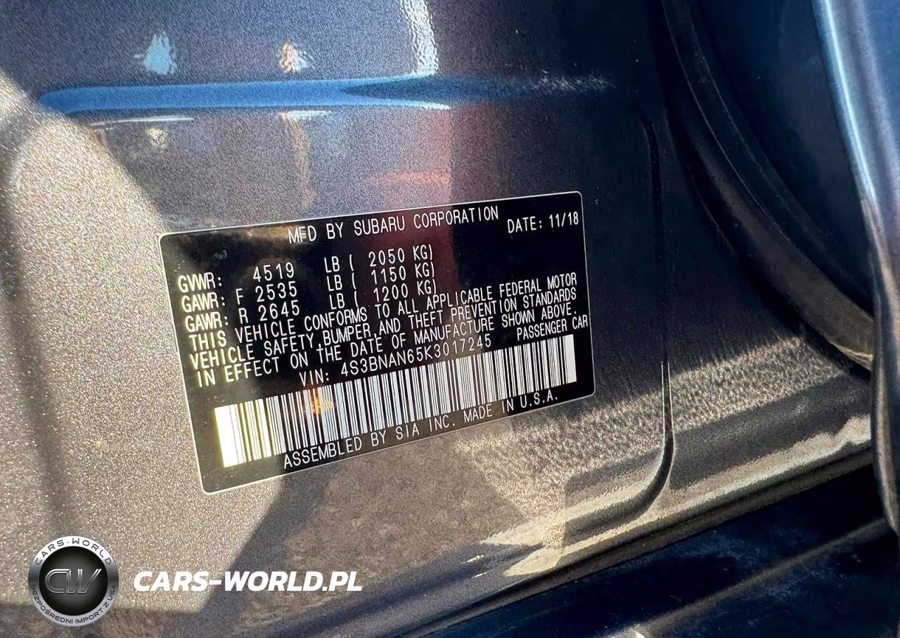 2019 Subaru Legacy 2.5I Limited VIN:4S3BNAN65K3017245 - 10