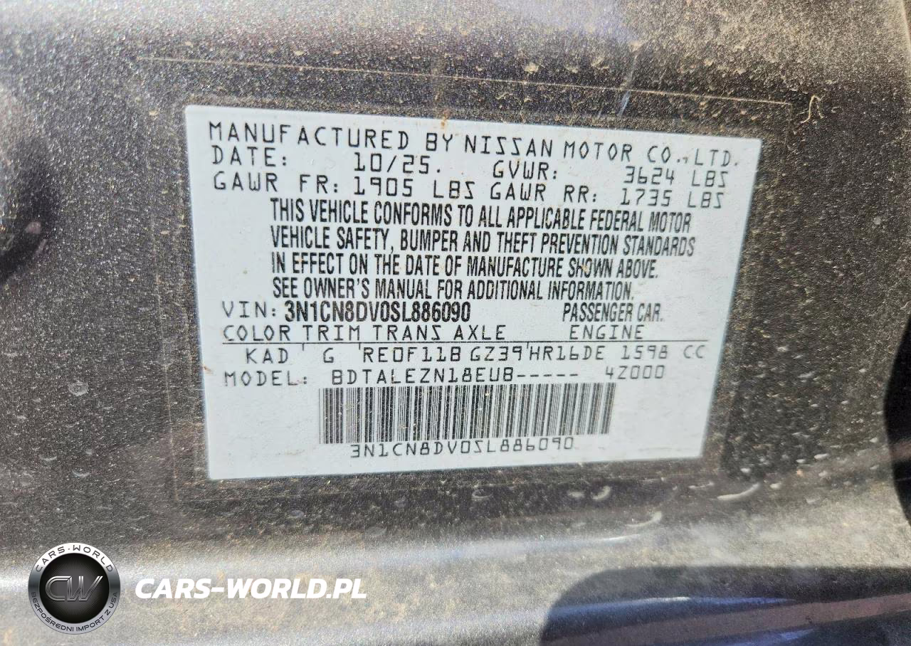 2025 Nissan Versa S VIN:3N1CN8DV0SL886090 - 13