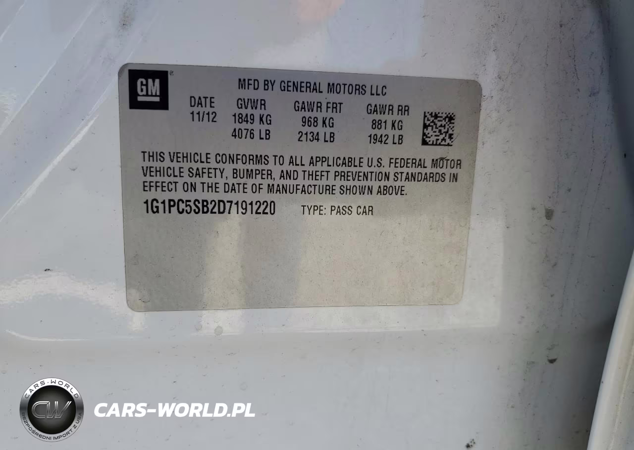 2013 Chevrolet Cruze Lt VIN:1G1PC5SB2D7191220 - 12