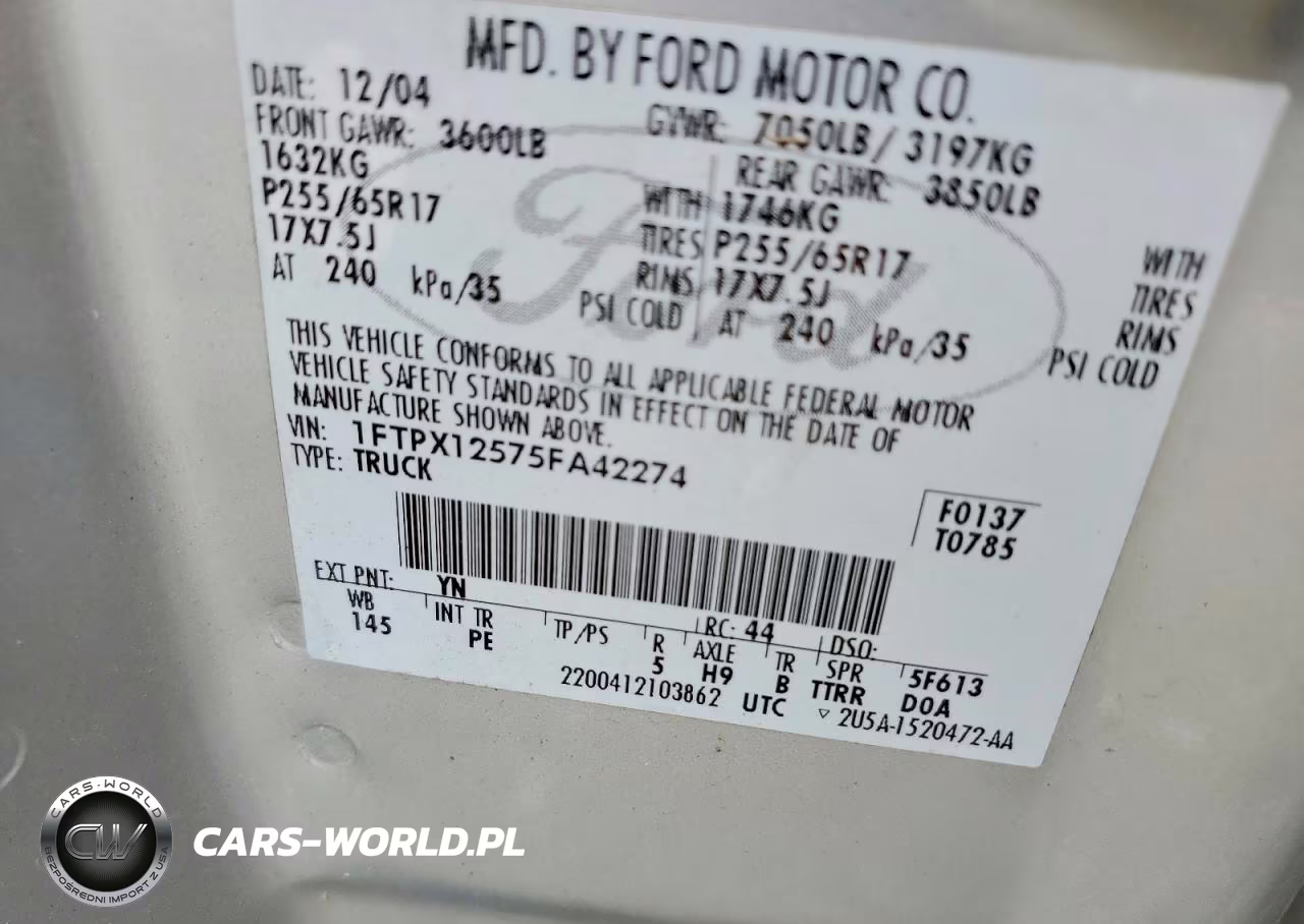 2005 Ford F150 VIN:1FTPX12575FA42274 - 12