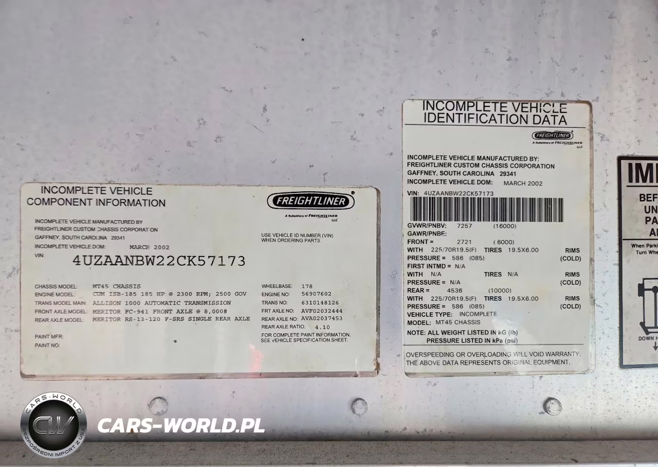 2002 Freightliner Chassis M - Truck Cab And Chassis VIN:4UZAANBW22CK57173 - 14
