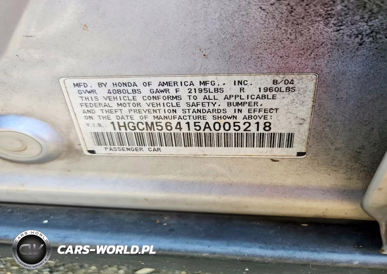 2005 Honda Accord 2.4 Lx VIN:1HGCM56415A005218 - 12