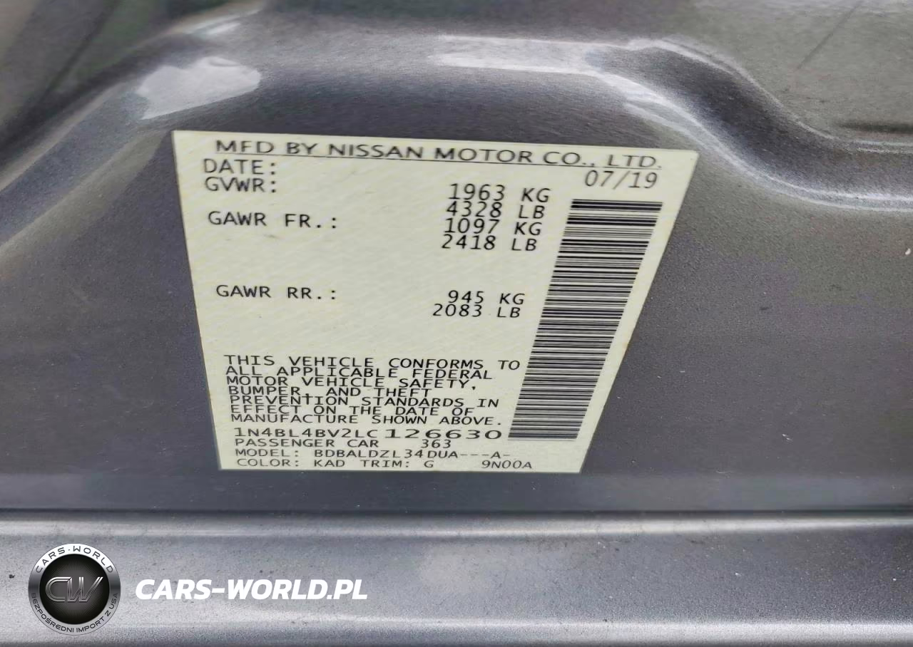 2020 Nissan Altima S VIN:1N4BL4BV2LC126630 - 12