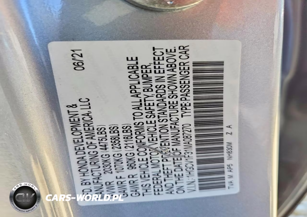 2021 Honda Accord Sport VIN:1HGCV1F31MA087270 - 12