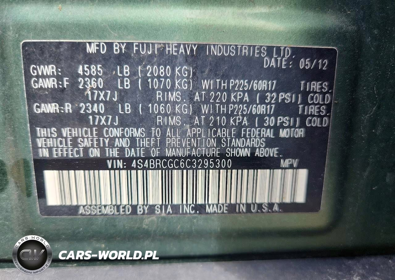 2012 Subaru Outback 2.5I Premium VIN:4S4BRCGC6C3295300 - 12