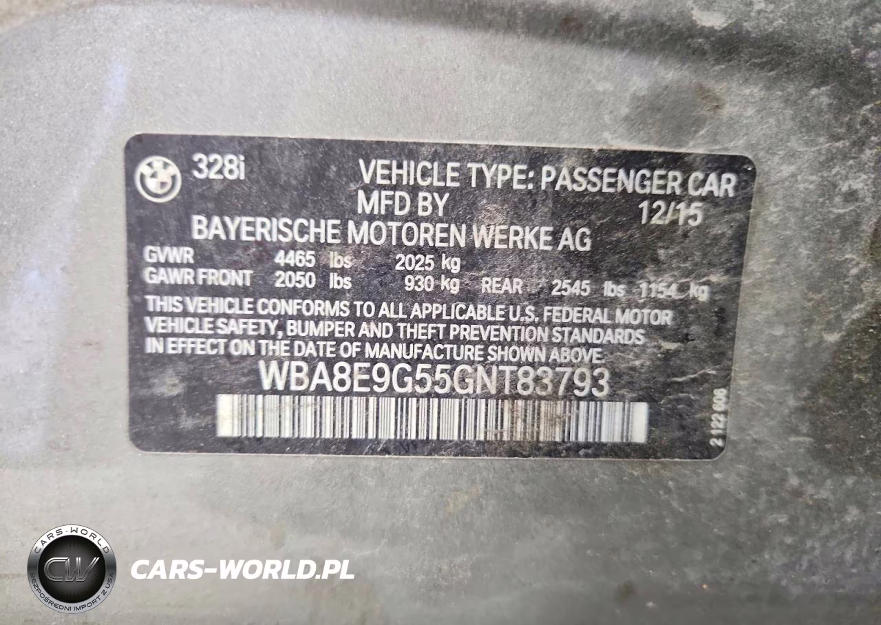 2016 BMW 328 I Sulev VIN:WBA8E9G55GNT83793 - 12