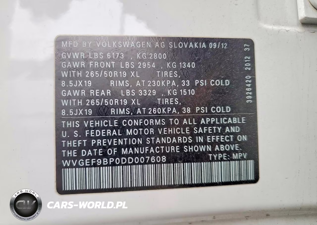 2013 Volkswagen Touareg V6 VIN:WVGEF9BP0DD007608 - 12