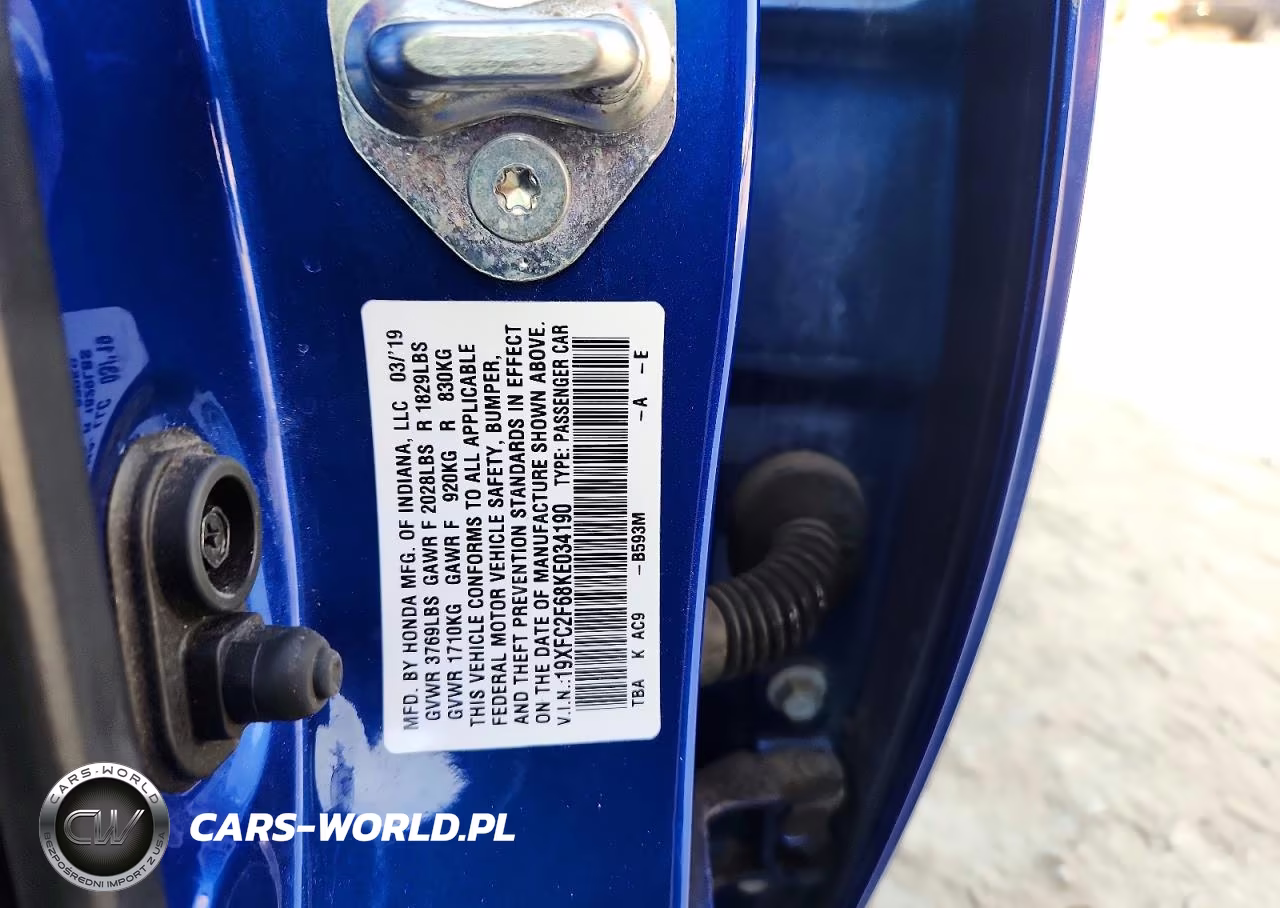 2019 Honda Civic Lx VIN:19XFC2F68KE034190 - 12