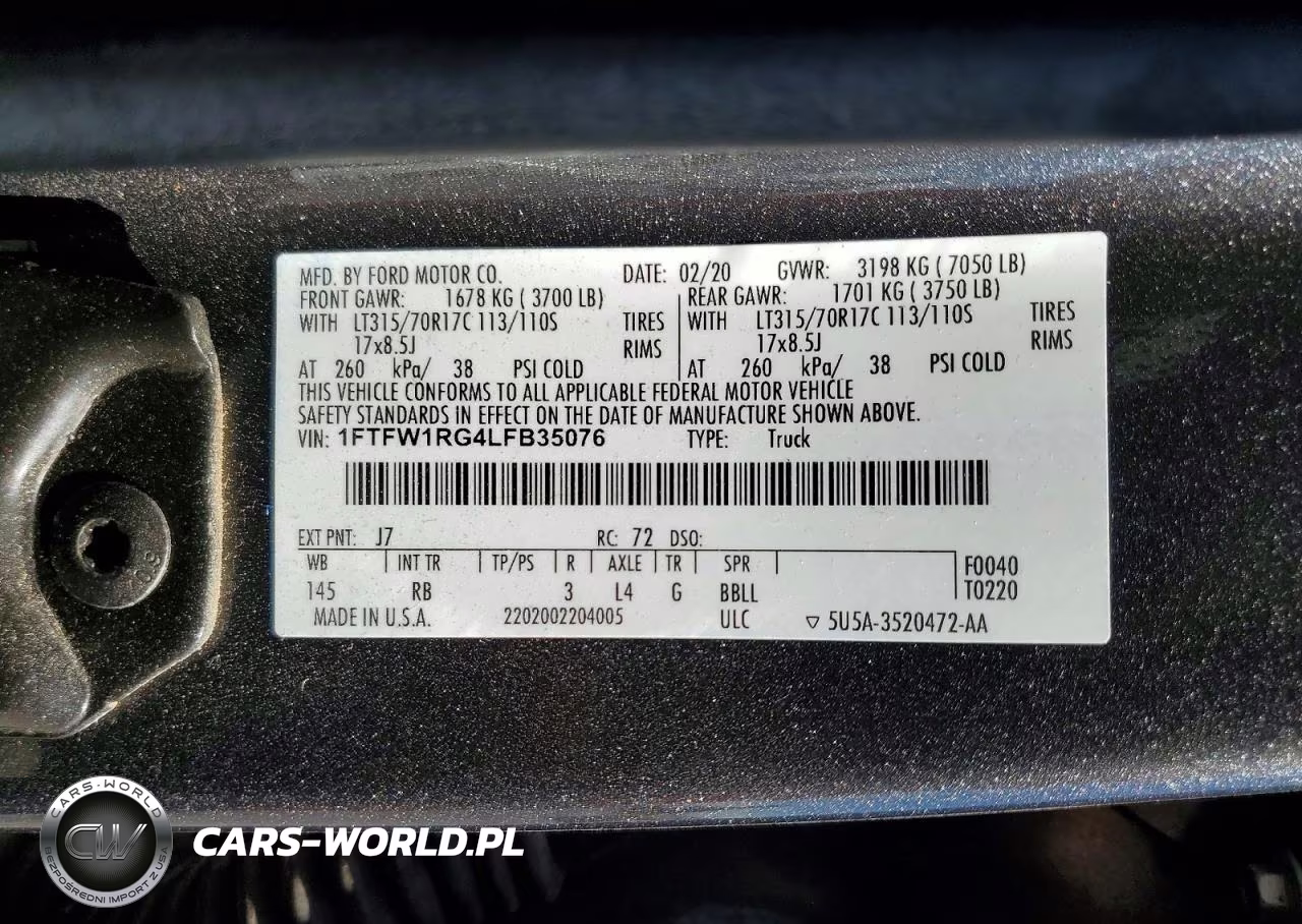 2020 Ford F150 Raptor VIN:1FTFW1RG4LFB35076 - 12