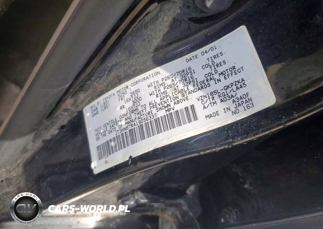 2001 Toyota 4Runner Limited VIN:JT3HN87R419056337 - 13