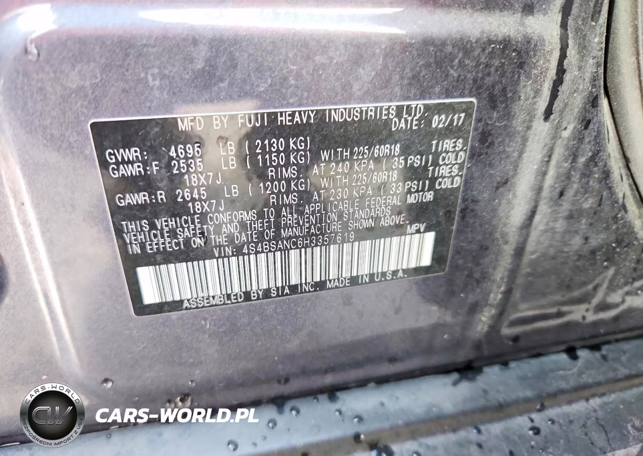 2017 Subaru Outback 2.5I Limited VIN:4S4BSANC6H3357619 - 13