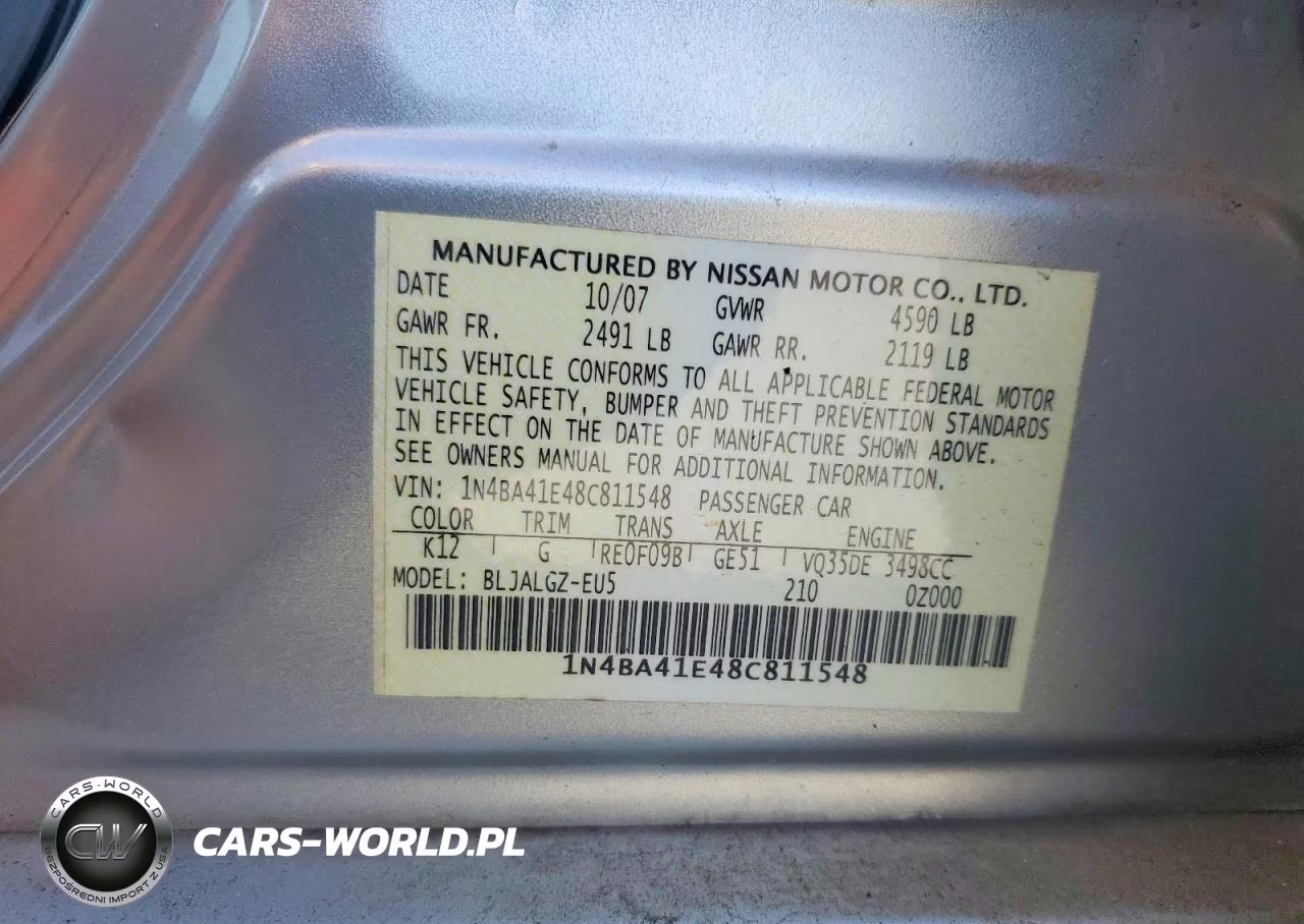 2008 Nissan Maxima 3.5 Se VIN:1N4BA41E48C811548 - 12