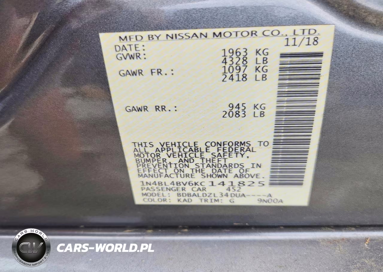 2019 Nissan Altima S VIN:1N4BL4BV6KC141825 - 13