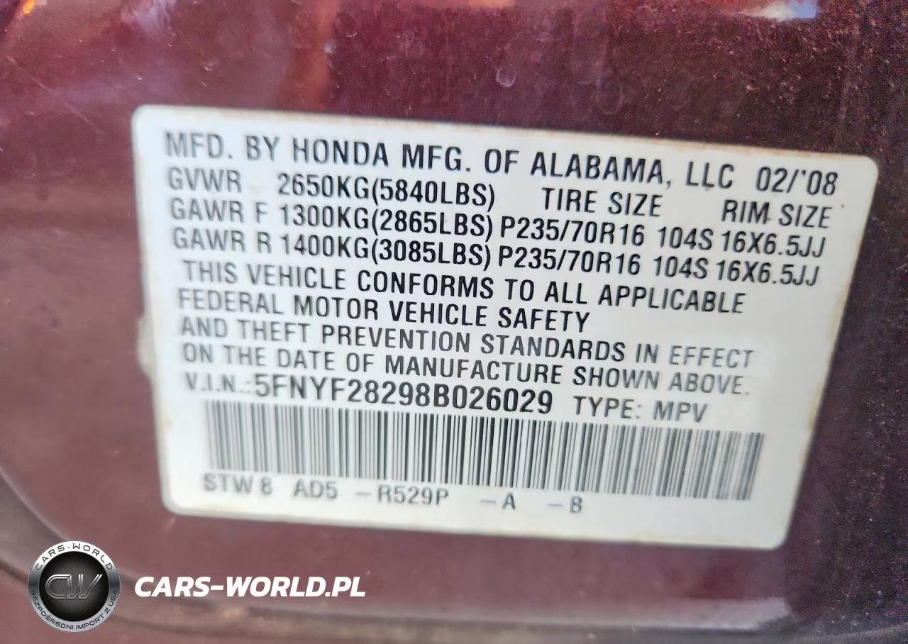 2008 Honda Pilot Vp VIN:5FNYF28298B026029 - 13