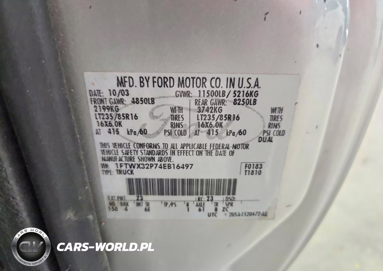 2004 Ford F350 Super Duty VIN:1FTWX32P74EB16497 - 12