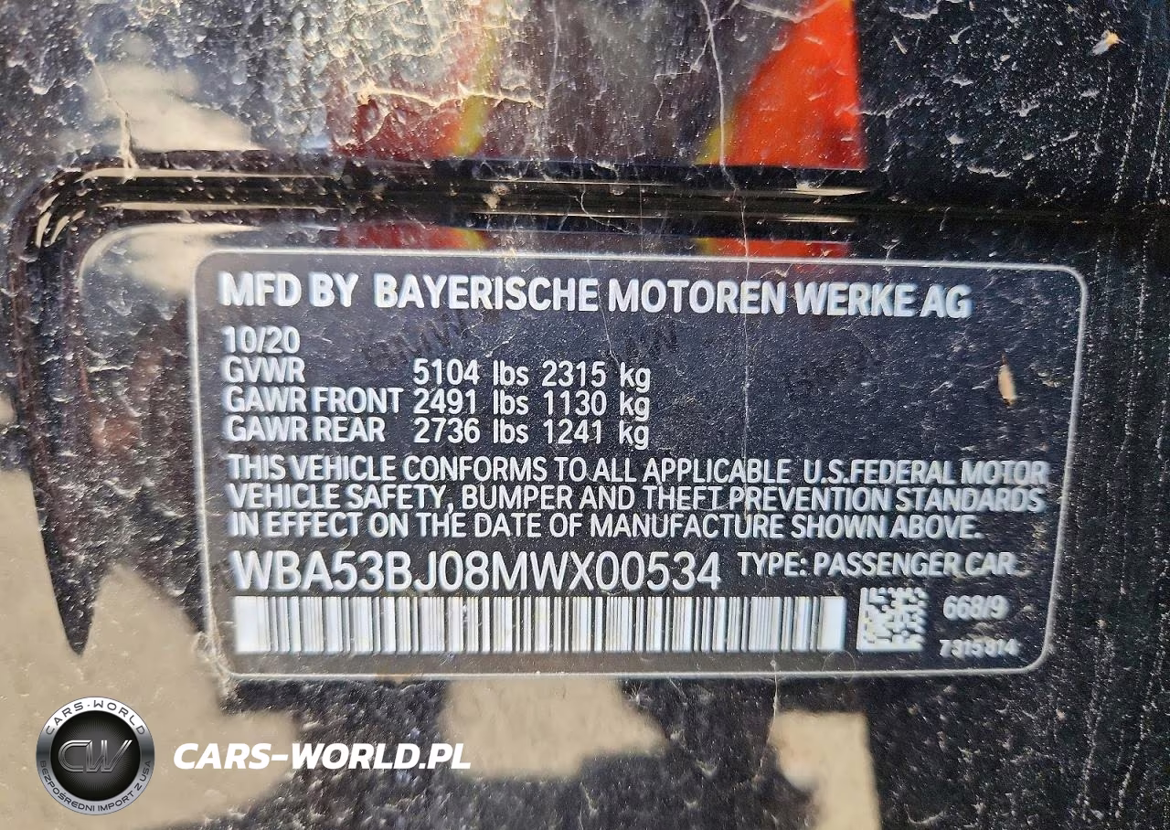 2021 BMW 540 I VIN:WBA53BJ08MWX00534 - 12