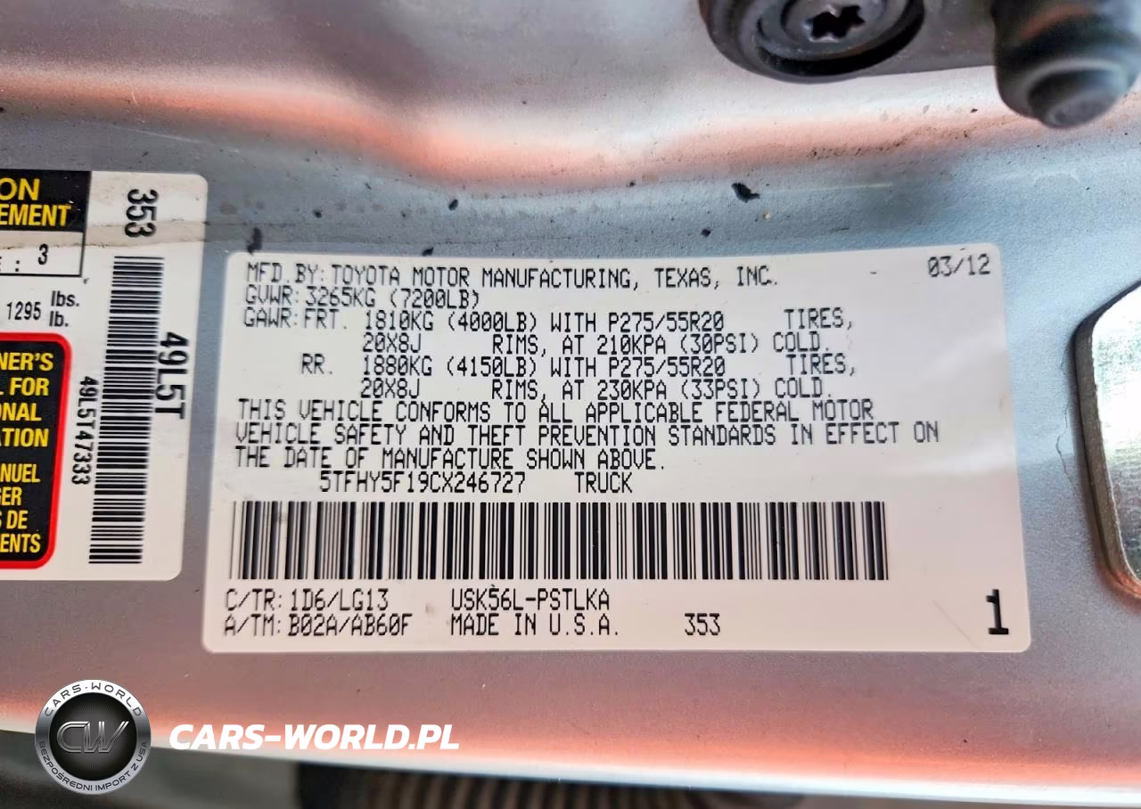 2012 Toyota Tundra Crewmax Limited VIN:5TFHY5F19CX246727 - 12