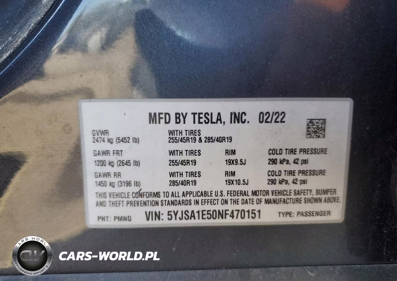 2022 Tesla Model S VIN:5YJSA1E50NF470151 - 12