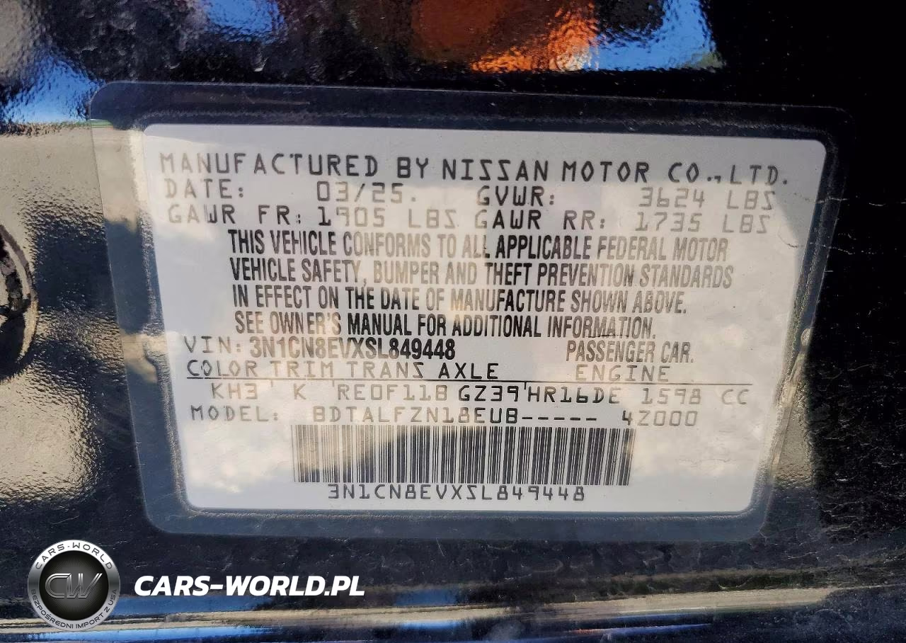 2025 Nissan Versa Sv VIN:3N1CN8EVXSL849448 - 13