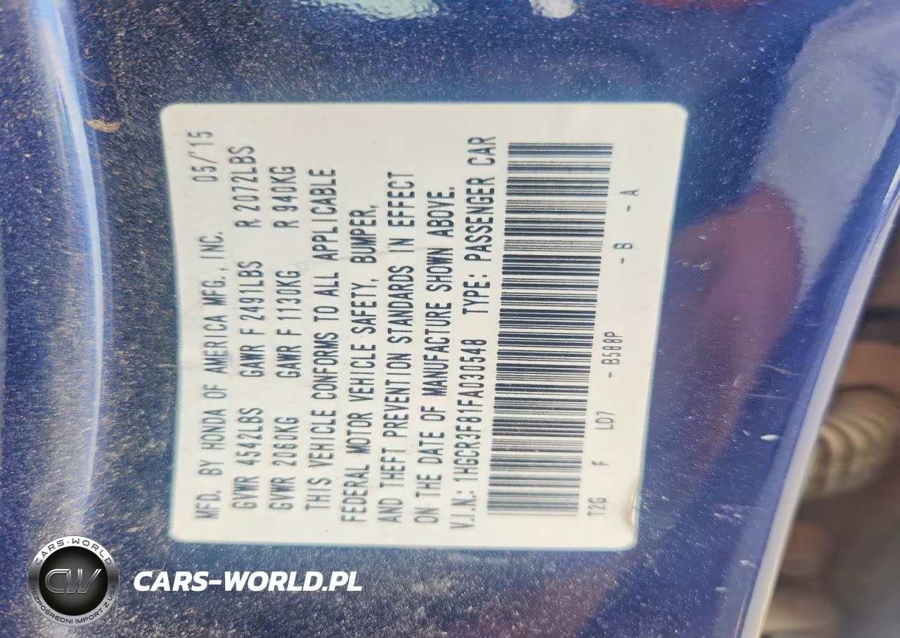 2015 Honda Accord Exl VIN:1HGCR3F81FA030548 - 12