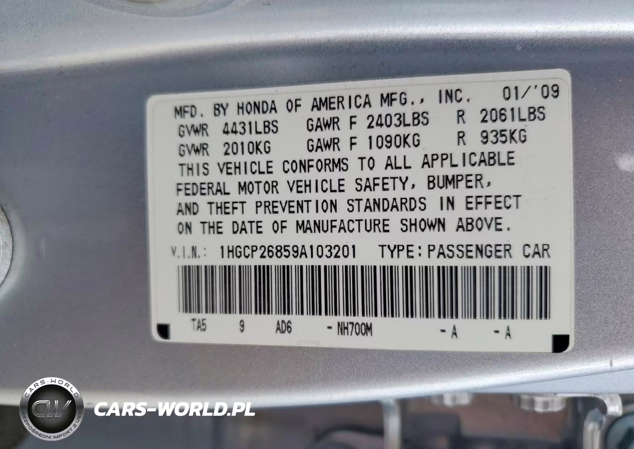 2009 Honda Accord Exl VIN:1HGCP26859A103201 - 12